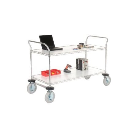 Global Equipment Nexel    Utility Cart, 2 Shelf, Chrome, 36"L, x 24"W, x 42"H, Pneumatic Casters 2436N2C